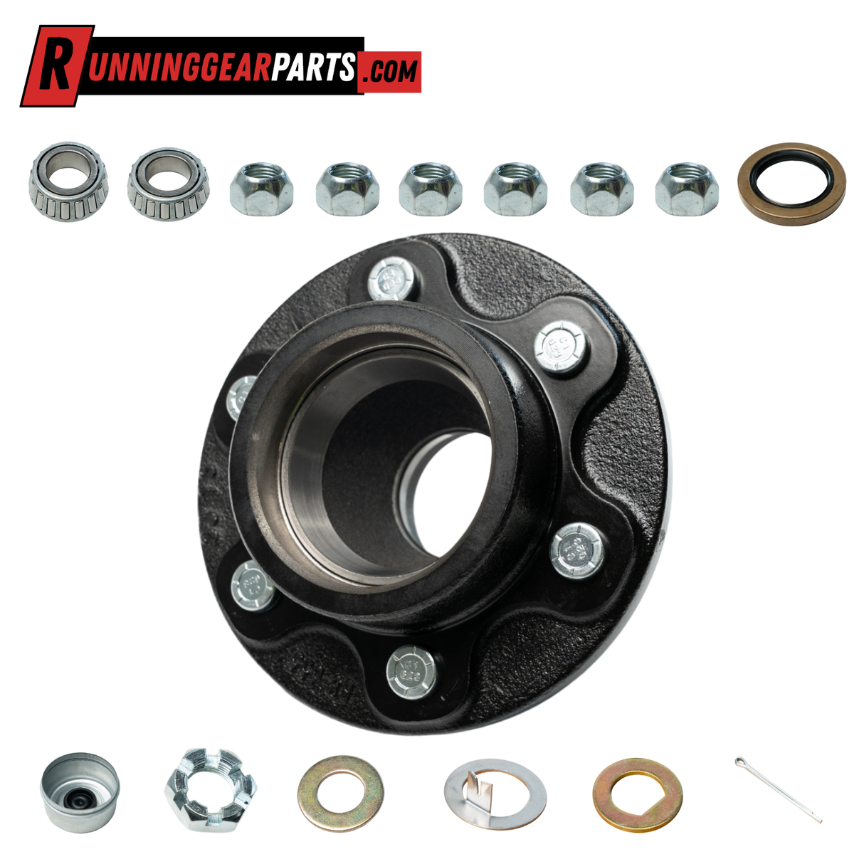 6000 lb Axle Trailer Idler Hub Assembly · 6 on 5.5" 25580 / 15123 Bearings 10-225 Grease Seal Hardware Included