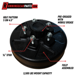 3,500 lbs Trailer Axle Drum Kit- 5 on 4.5" Bolt Circle, Pre-Greased