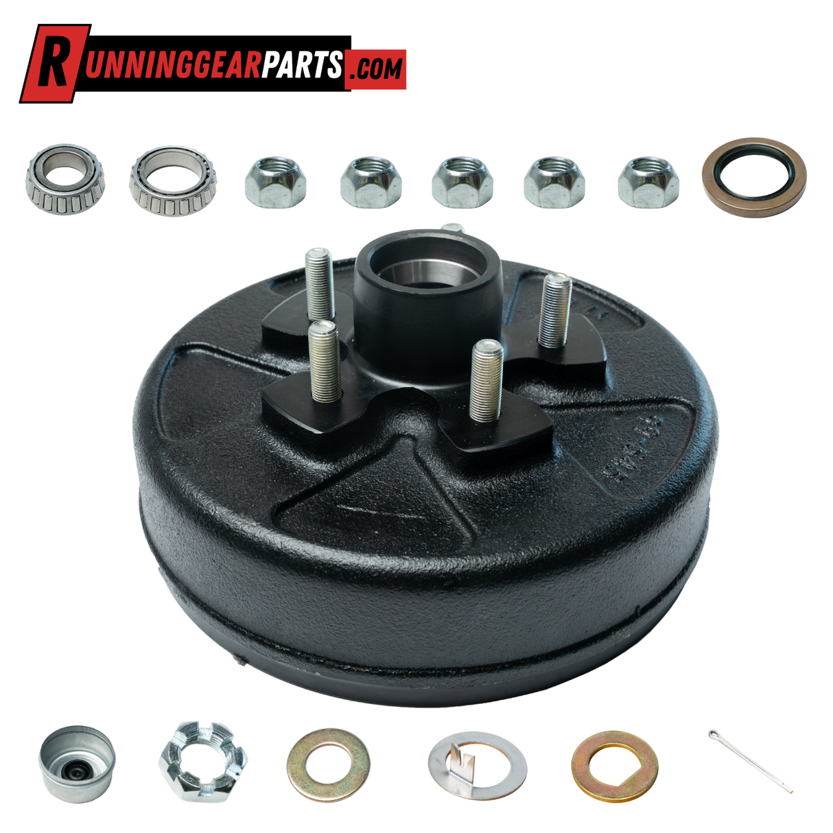 3,500 lbs Trailer Axle Drum Kit- 5 on 4.5" Bolt Circle, Pre-Greased