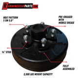 3,500 lbs Trailer Axle Drum kit, 5 on 5.0" Bolt Circle, Pre-Greased