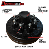5,200-7,000 lb Trailer Axle Drum Kit- 8 on 6.5" Bolt Circle with 1/2" Studs, Pre-Greased