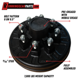 5,200-7,000 lb Trailer Axle Drum Kit- 8 on 6.5" Bolt Circle with 9/16" Studs, Pre-Greased