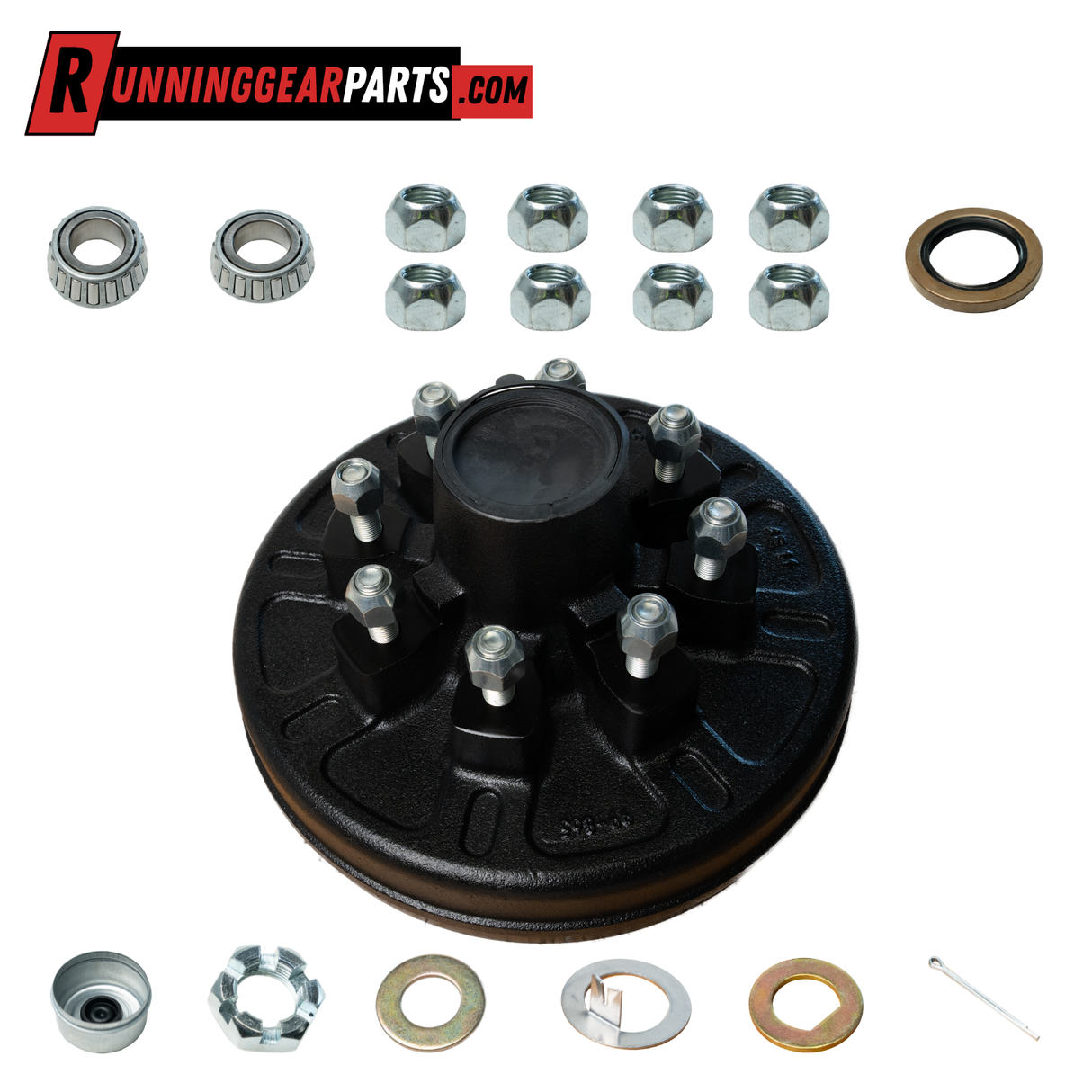 5,200-7,000 lb Trailer Axle Drum Kit- 8 on 6.5" Bolt Circle with 9/16" Studs, Pre-Greased