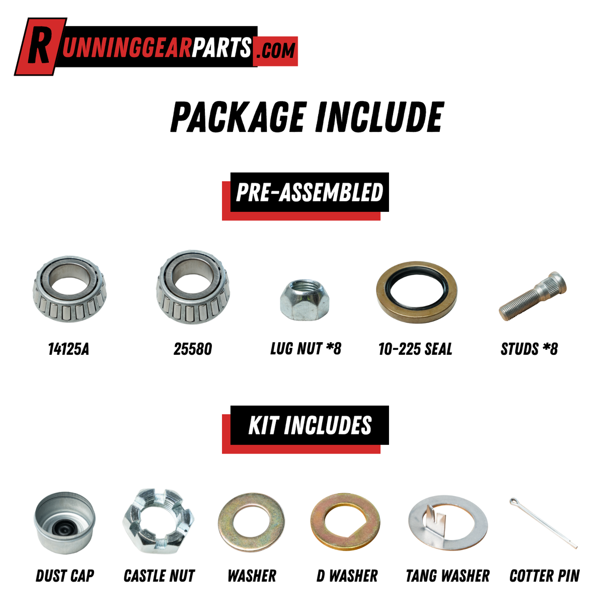5,200-7,000 lb Trailer Axle Drum Kit- 8 on 6.5" Bolt Circle with 9/16" Studs, Pre-Greased