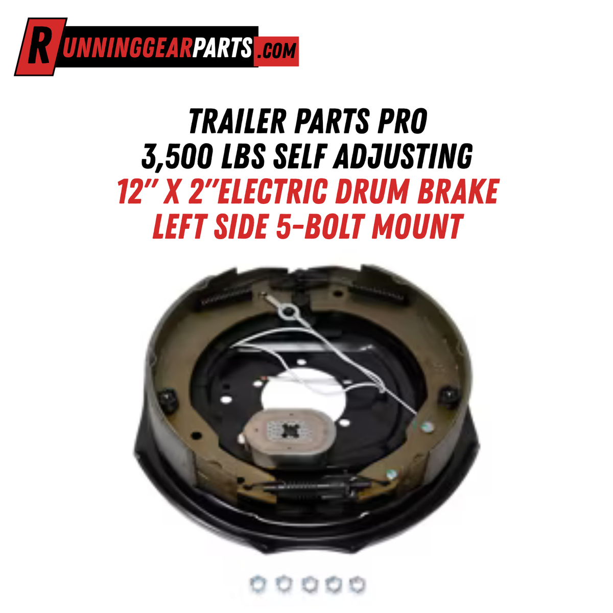 Trailer Parts Pro 7,000 lb Trailer Axles (Per Pair Capacity, 3,500 lb each), Self-Adjusting, 12" x 2", Electric Drum Brake, Left Side, 5-Bolt Mount, EB01-127