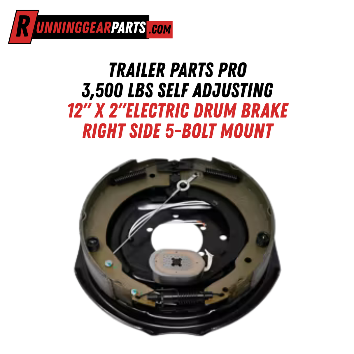 Trailer Parts Pro 7,000 lbs Trailer Axles, Self-Adjusting, 12" x 2" Electric Drum Brake, Right Side, 5-Bolt Mount, EB01-128
