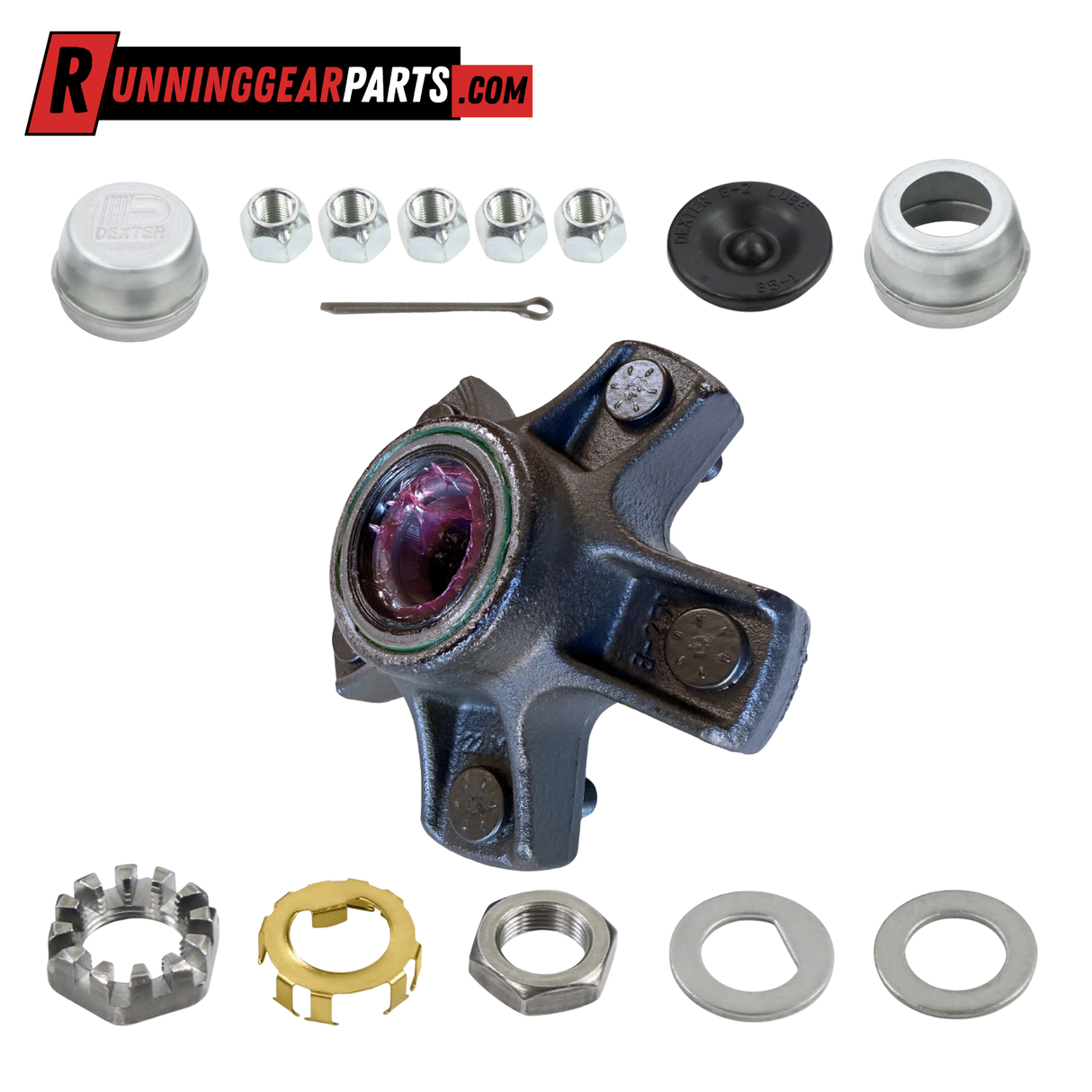 Dexter 2,200 lbs Axle Trailer Idler Hub Kit, 5 on 4.5" Bolt Pattern, 1/2" Studs, Pre-Greased, K08-259-1G