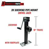 2,000 lbs Trailer Jack - Sidewind Pipe Mount Swivel Jack with 10" Travel and Footplate,MJ-SWR-2000-10