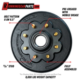 8,000-lb Axles Brake Drum with 8 on 6-1/2" Bolt Pattern, 5/8" Stud, Grease Type