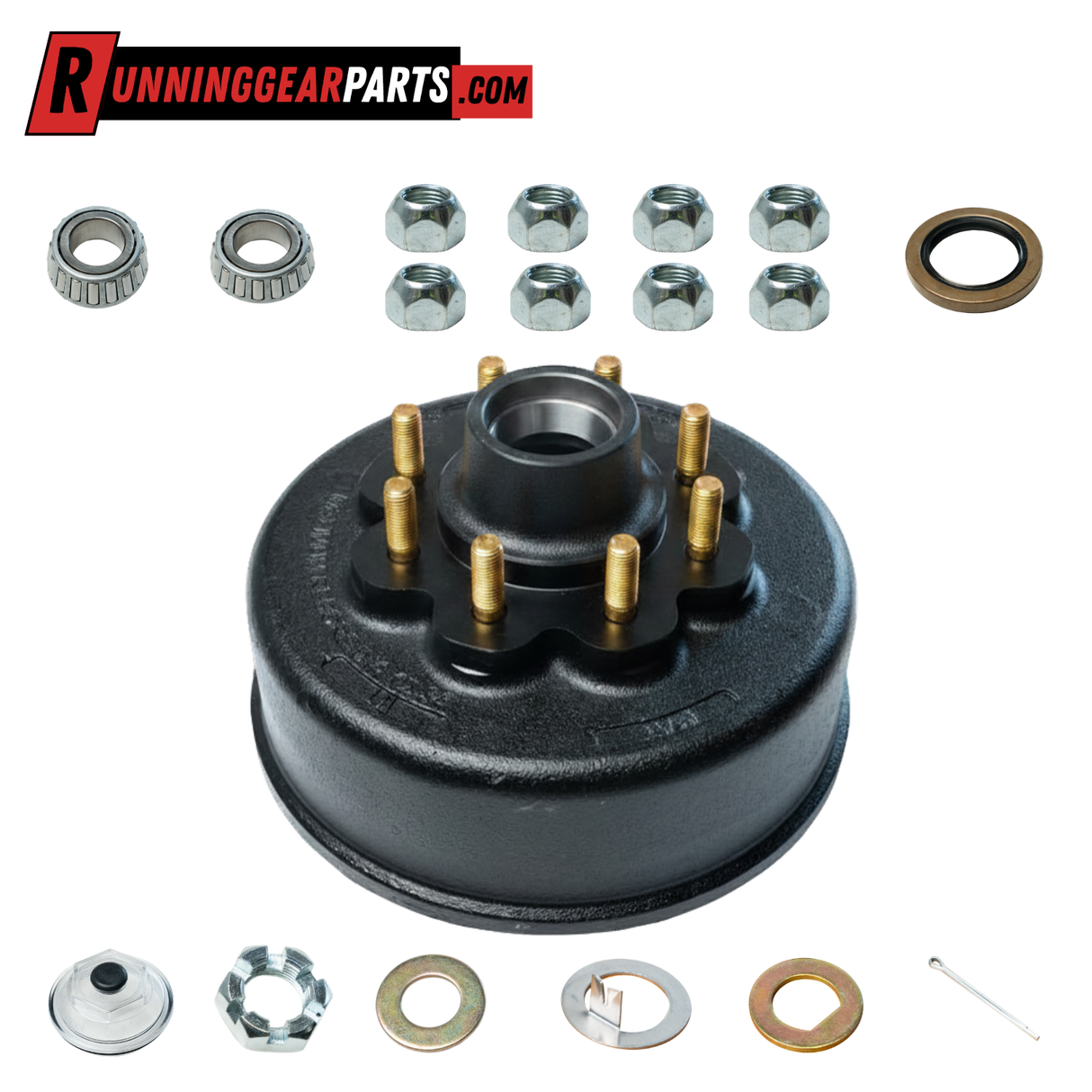 8,000-lb Axles Brake Drum with 8 on 6-1/2" Bolt Pattern, 5/8" Stud, Grease Type