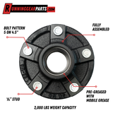 2,000 lbs Axle Trailer Idler Hub Kit, 5 on 4.5", L44649 Bearings, Dust Cap & Castle Nut Included