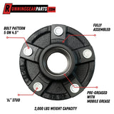 RGP Trailer Idler Hub Assembly, 2,000 lb Axle, 5 on 4-1/2" Bolt Pattern, 1/2" Studs, L44649 Bearings