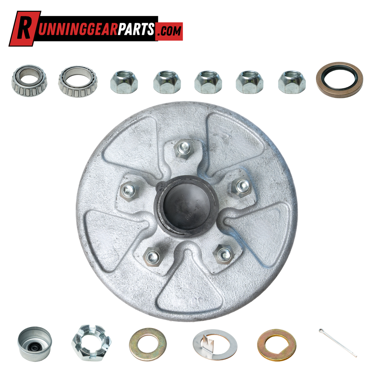 3,500 lbs Trailer Axle Drum kit, 5 on 5.0" Bolt Circle, Pre-Greased, Galvanized