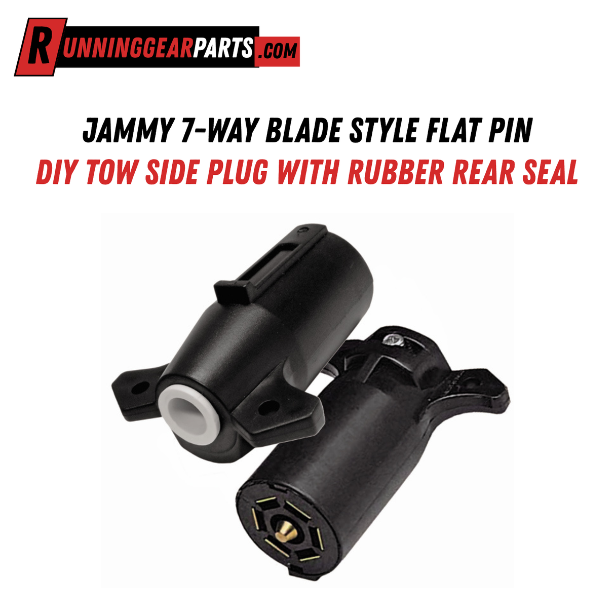 Jammy 7-Way Blade Style Flat Pin Plug, DIY Tow Side Trailer Connector, All Brass Contacts with Rubber Rear Seal, SAE Color Coded Wiring, J-5007-WH