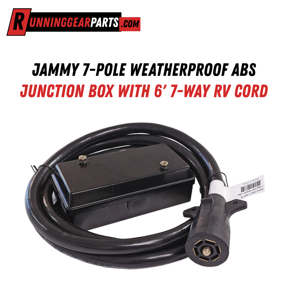 Jammy 7-Pole Weatherproof ABS Junction Box with 6' 7-Way RV Cord, 7-Way Flat Pin Blade Style Trailer Plug, Heavy Duty Multi-Core Cable Terminal Assembly, J-5067-JB