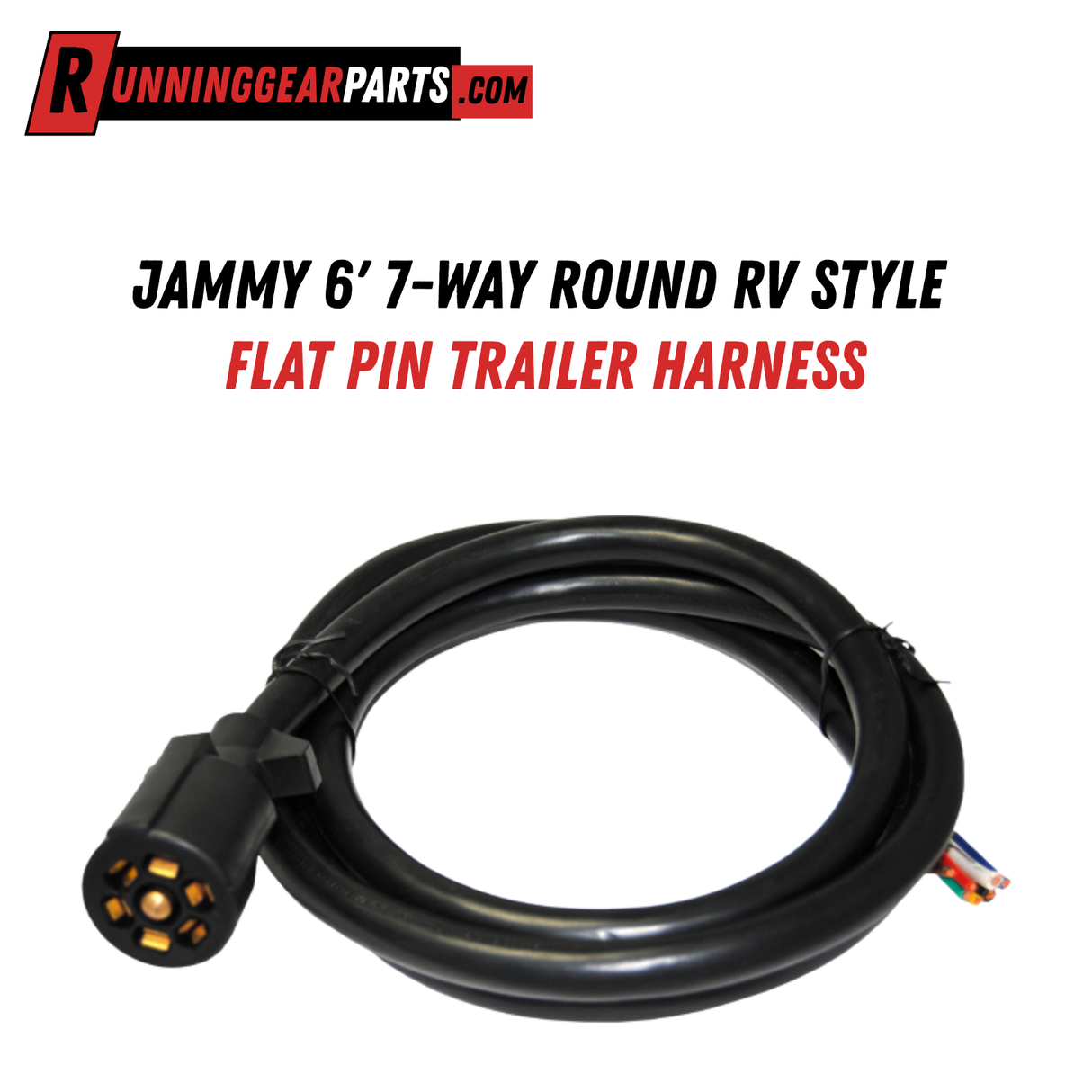 Jammy 6' 7-Way Round RV Style Flat Pin Trailer Harness, Heavy Duty Multi-Conductor Cable, Sealed Molded Connector Cord, J-5067-WH