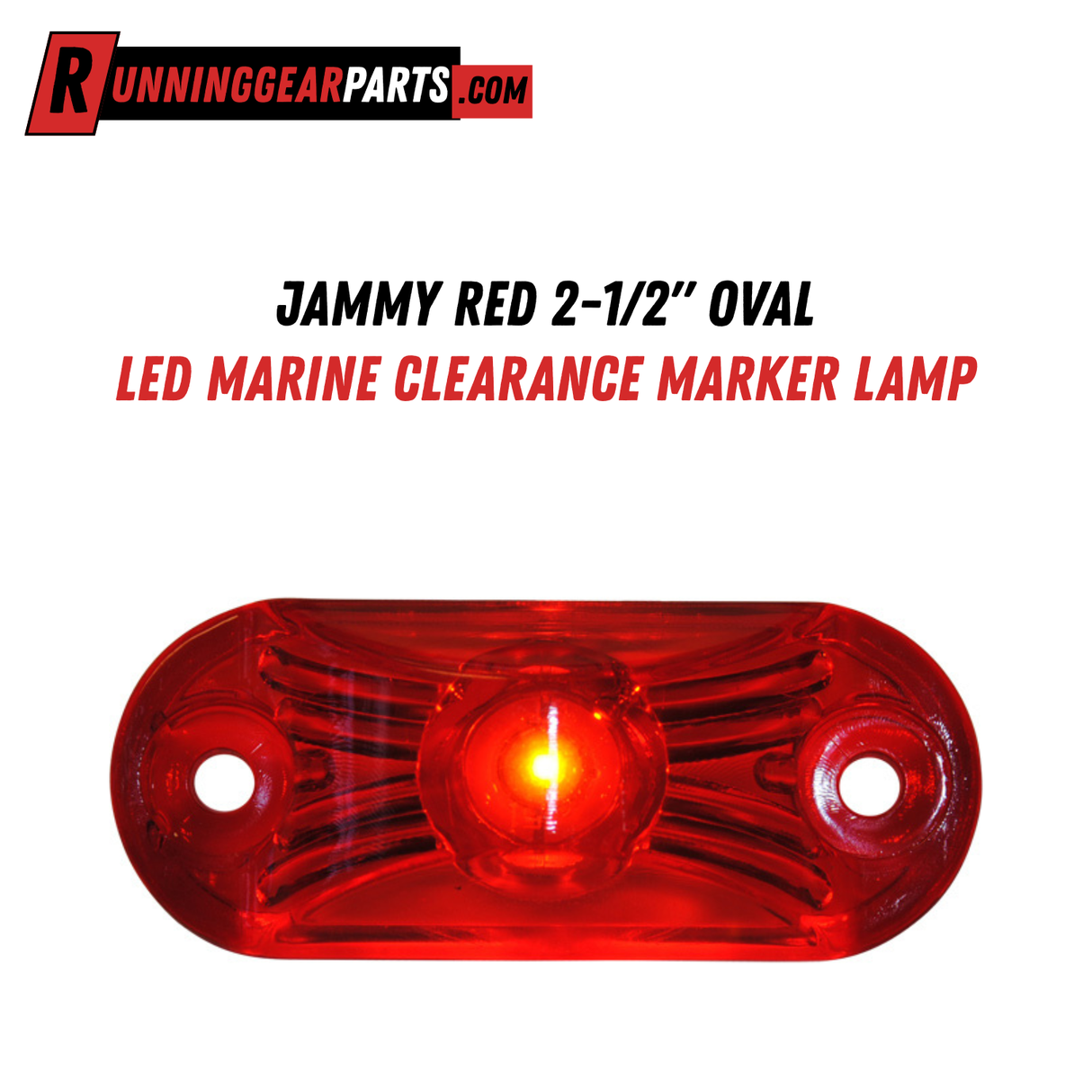 Jammy Red 2-1/2" Oval LED Marine Clearance Marker Lamp, 2.55" x 1.06" x 0.77" Waterproof Single Diode Light, P2 Rated Hammer-Proof PC Lens, Two 9" Lead Wires, J-511-R