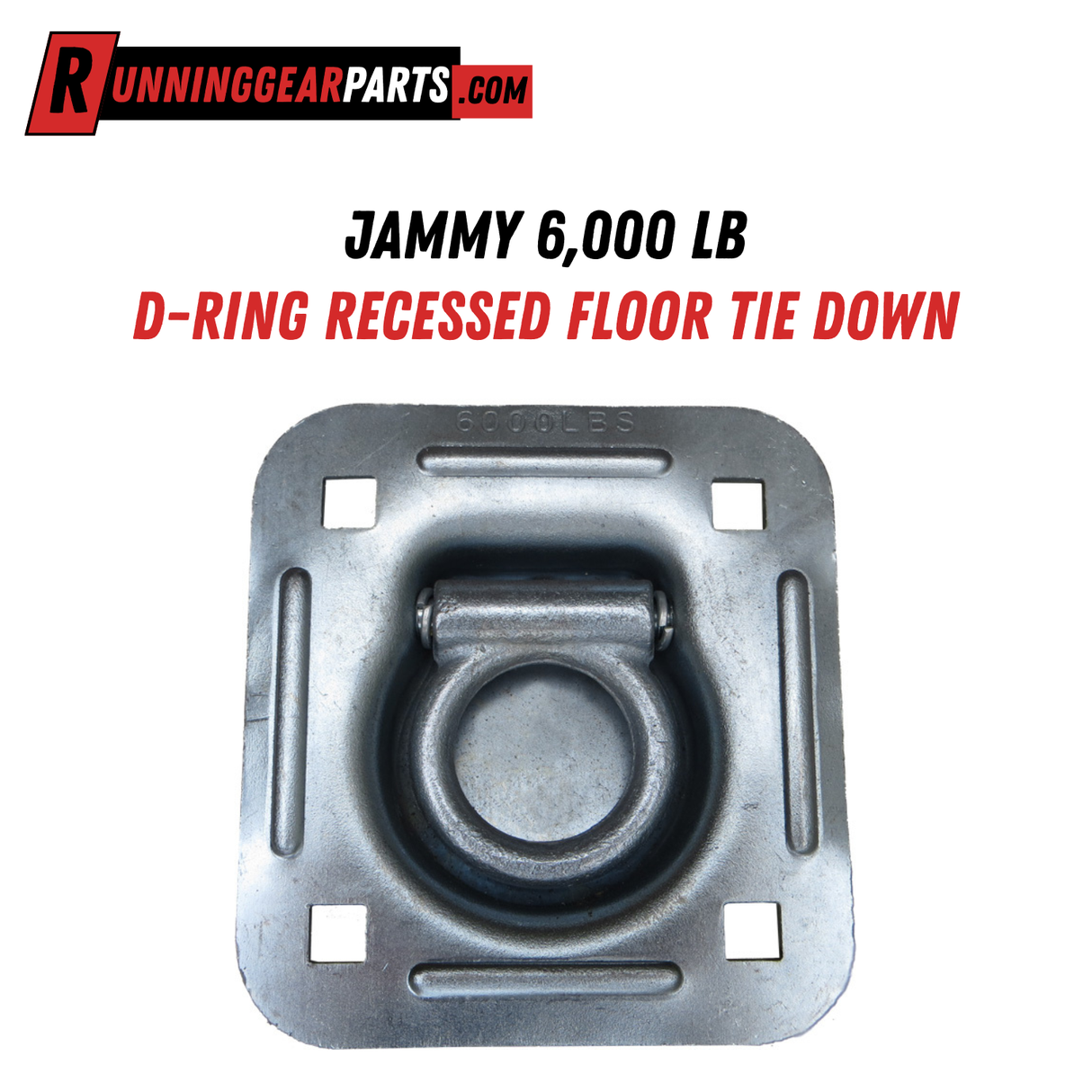 Jammy 6,000 lb D-Ring Recessed Floor Tie Down, Clear Zinc Galvanized Finish, 4.88" x 4.5" OD, J-6000-TDZ