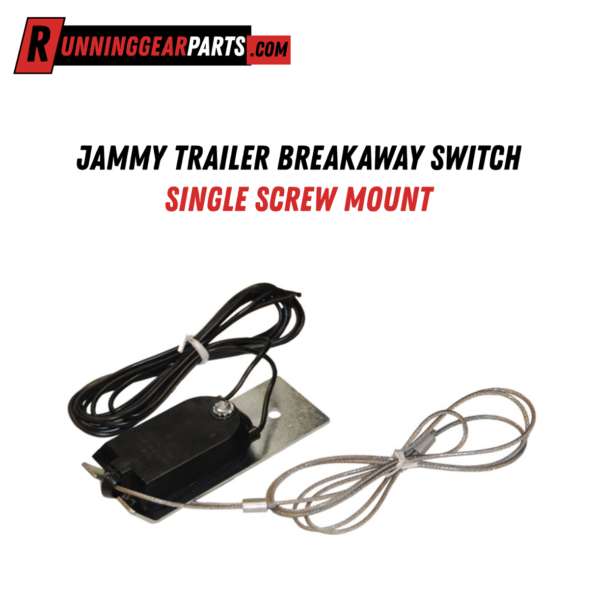Jammy Trailer Breakaway Switch, with 48" Coated Steel, Zinc Steel Mounting Plate, 45" Leads, Single Screw Mount, J-ELEC