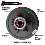 Dexter 6,000 lb Trailer Axle Pre-Greased Hub Drum Assembly, 6 on 5-1/2" Bolt Pattern, #42 Spindle, 1/2" Studs, K08-201-2G, 2.250" Seal