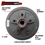 Dexter 3,500 lb Trailer Axles Pre-Greased Hub and Drum Assembly, 5 on 5" Bolt Circle, 1/2"Studs, K08-249-1G, #84 Spindle, 1.718" Seal