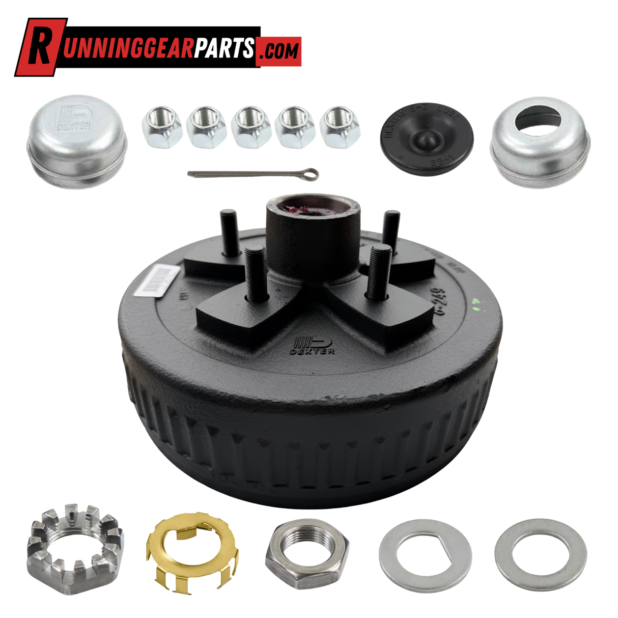 Dexter 3,500 lb Trailer Axles Pre-Greased Hub and Drum Assembly, 5 on 5" Bolt Circle, 1/2"Studs, K08-249-1G, #84 Spindle, 1.718" Seal
