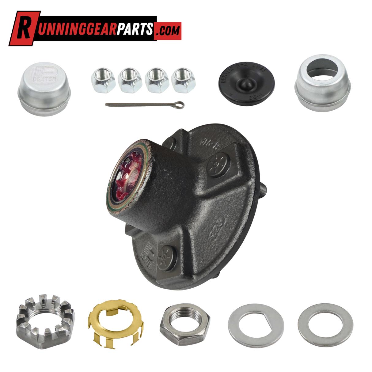 Dexter 2,200 lbs Trailer Idler Hub Assembly Kit - 4 on 4" Bolt Pattern, Pre-Greased with E-Z Lube® Caps, 1/2" Studs, K08-091-1G