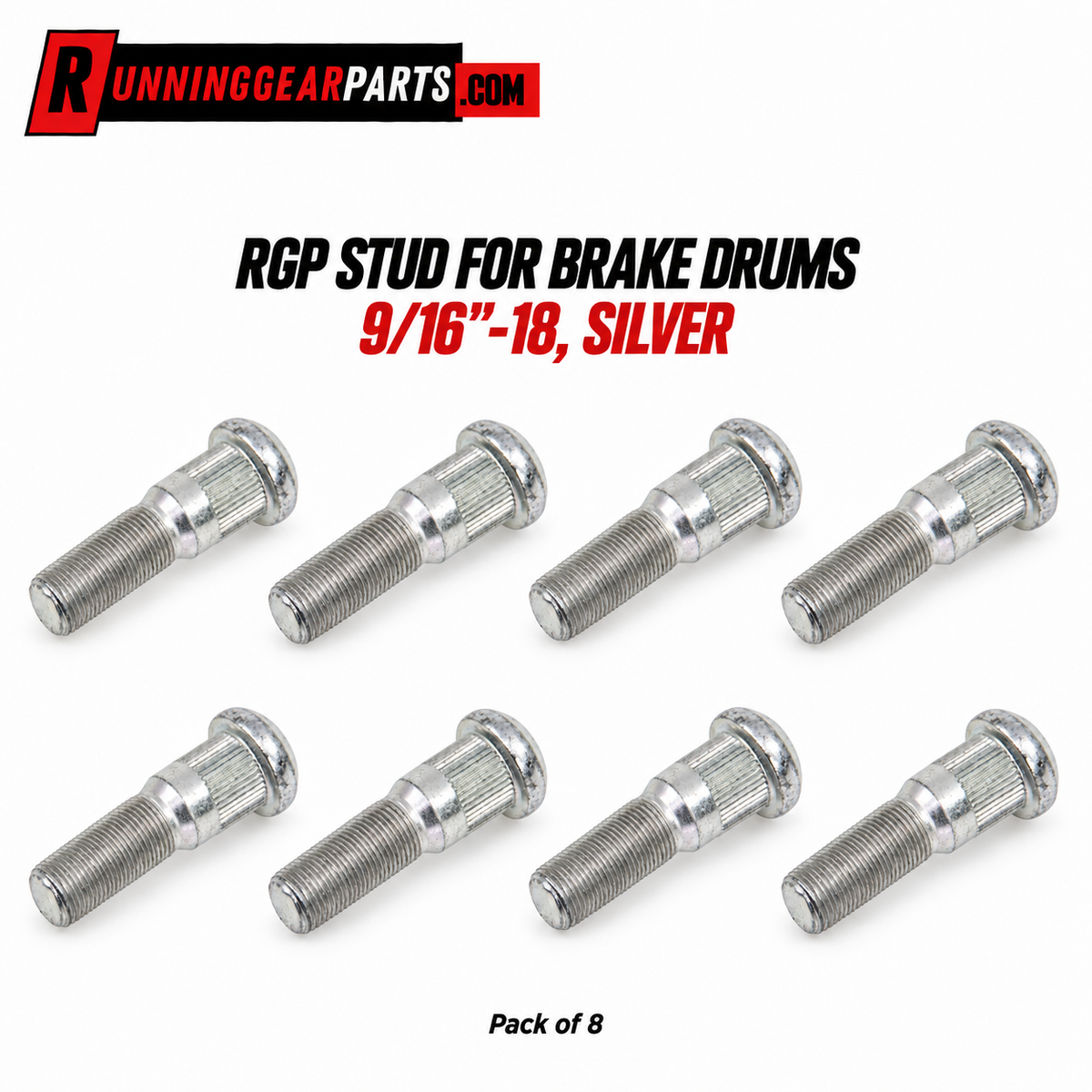 Pack of 8 silver metal brake drum studs for RGP wheels