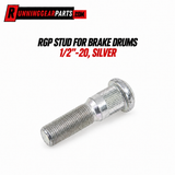 silver metal brake drum stud bolt with a threaded shank and knurled head