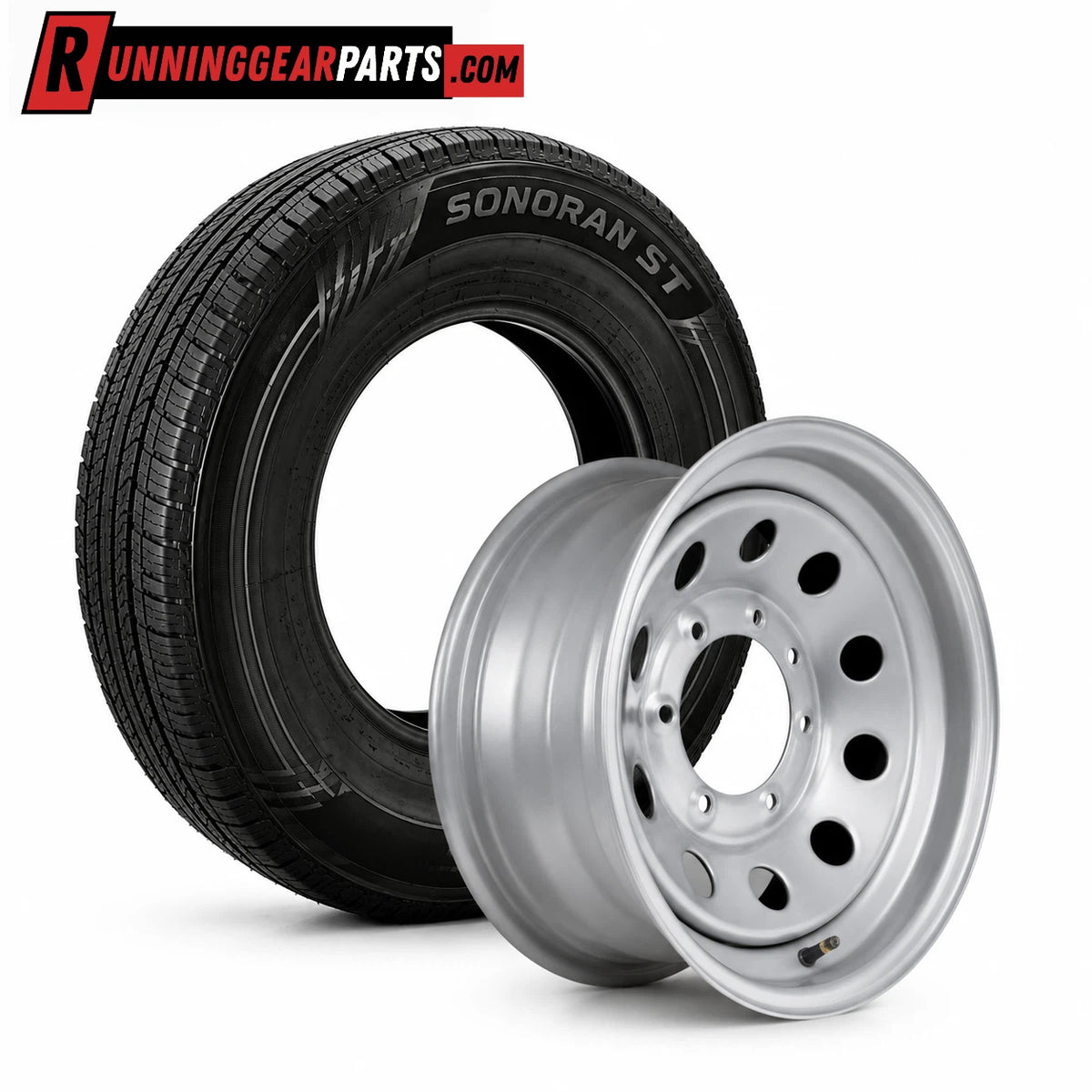 Sonoran ST235/80R16 Radial Tire & 16" Gloss Silver Modular Steel Trailer Wheel Assembly-8 on 6.5" Bolt Pattern- Load Range E, Zero Offset, 916-865-112