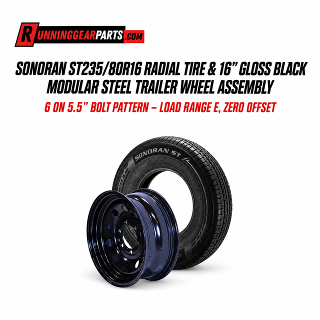 Sonoran ST radial tire and a glossy black modular steel trailer wheel assembly