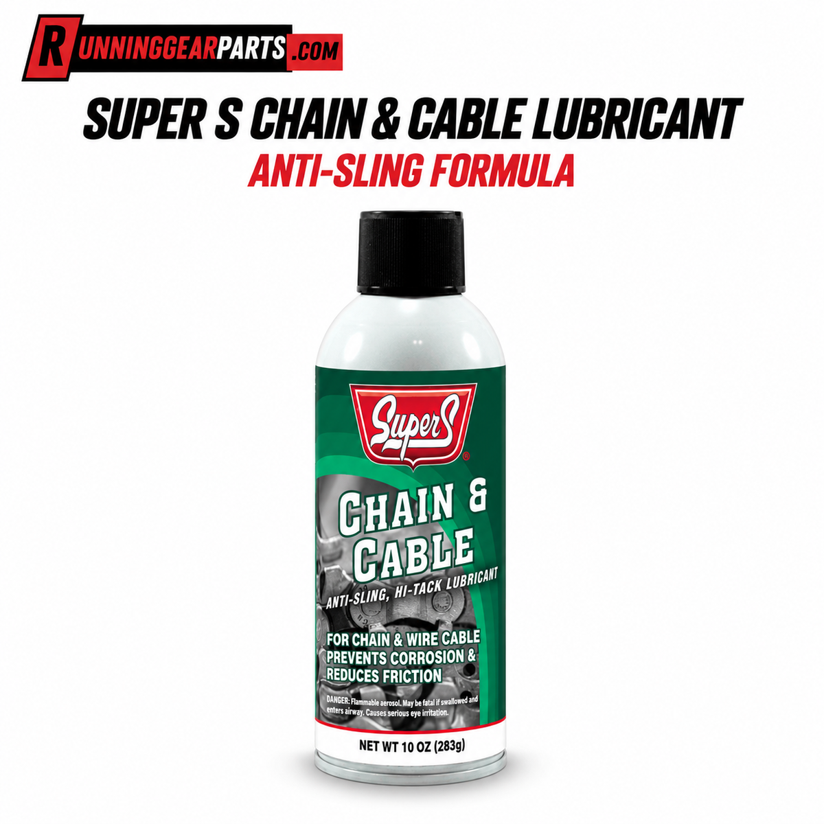 10 oz bottle of Super S Chain & Cable Lubricant Anti-Sling Formula