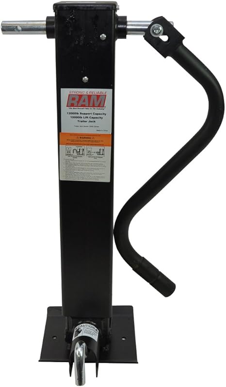 RAM 10,000 Lbs Lift Spring-Loaded Side-Wind Drop-Leg Trailer Jack, Front Pin, Spring-Loard Drop Leg Return with Crank Handle, TJD12000SPF