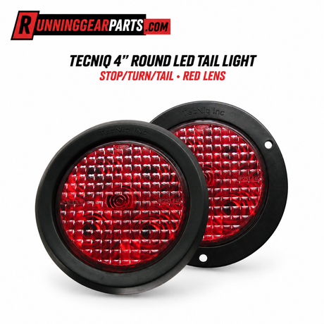 Two red LED round tail lights with black bezels