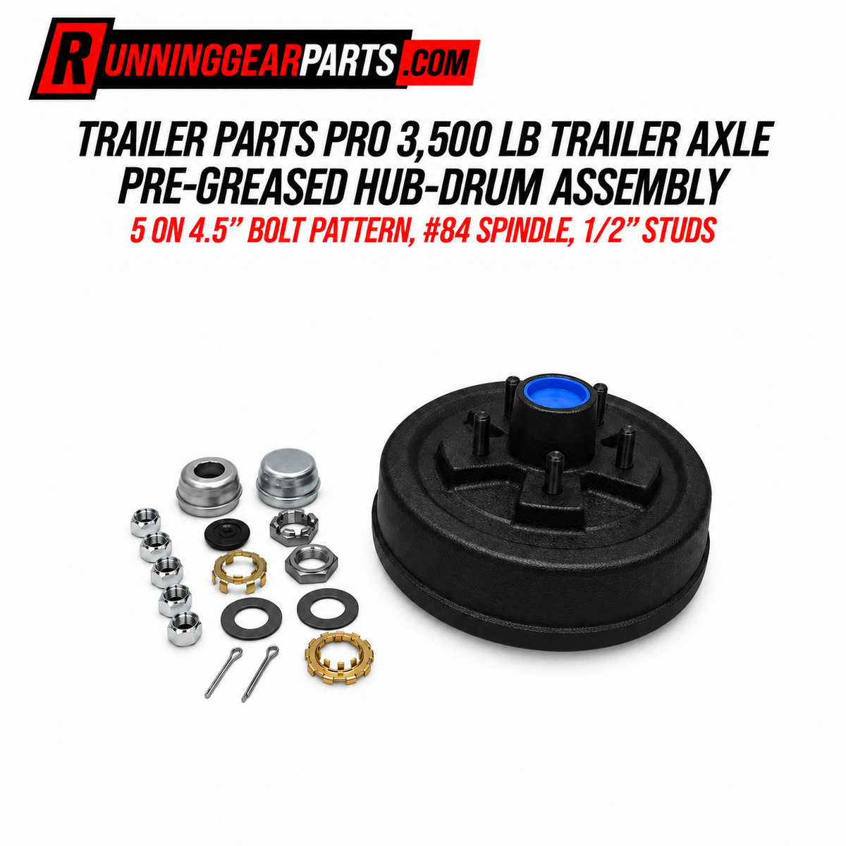 Trailer Parts Pro 3,500 lb trailer axle pre-greased hub-drum assembly kit