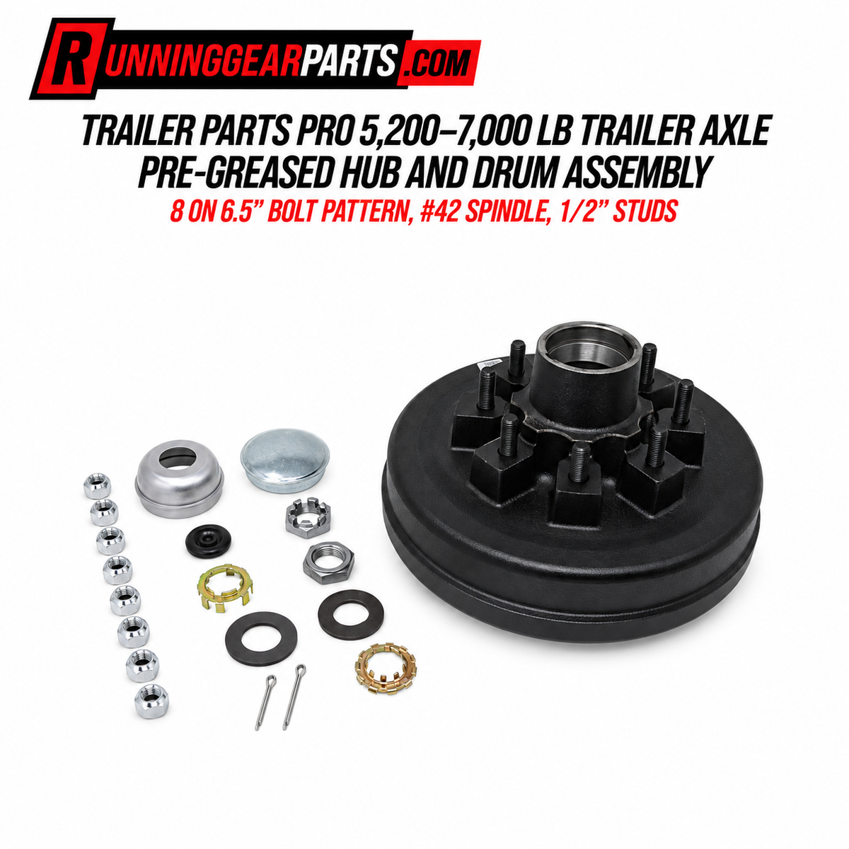 Trailer Parts Pro 5,200-7,000 lb trailer axle pre-greased hub and drum assembly