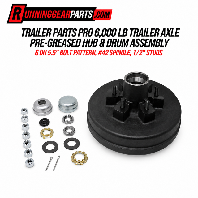 Trailer Parts Pro 6,000 lb trailer axle pre-greased hub and drum assembly kit
