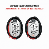 RGP 8,000-12,000 lb Trailer Axle brake magnet kit with two silver metal magnets, black springs, and red wires wrapped in braided black sleeving.