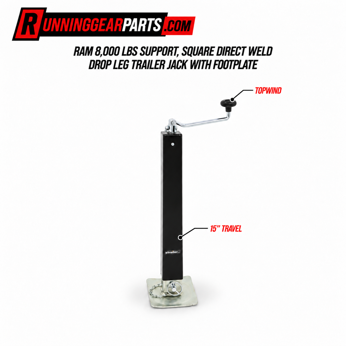 black and silver drop leg trailer jack