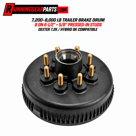 black metal trailer brake drum with gold-colored studs