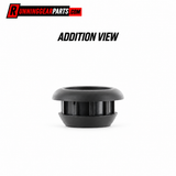 black plastic circular component with a slotted center