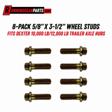 Trailer axle wheel studs, RGP 10,000–12,000 lb Trailer Axle, eight gold-toned steel studs with threaded shafts and flanged heads.