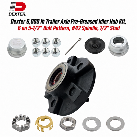 Dexter 6,000 lb trailer axle pre-greased idler hub kit with 6 on 5-1/2 bolt pattern