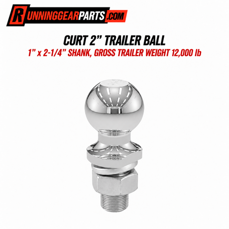  chrome-finished Curt 2" trailer ball with a 1" x 2-1/4" shank