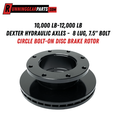 RGP 10,000–12,000 lb Trailer Axle disc brake rotor in black cast steel, with vented edges and an 8-lug bolt-on hub.