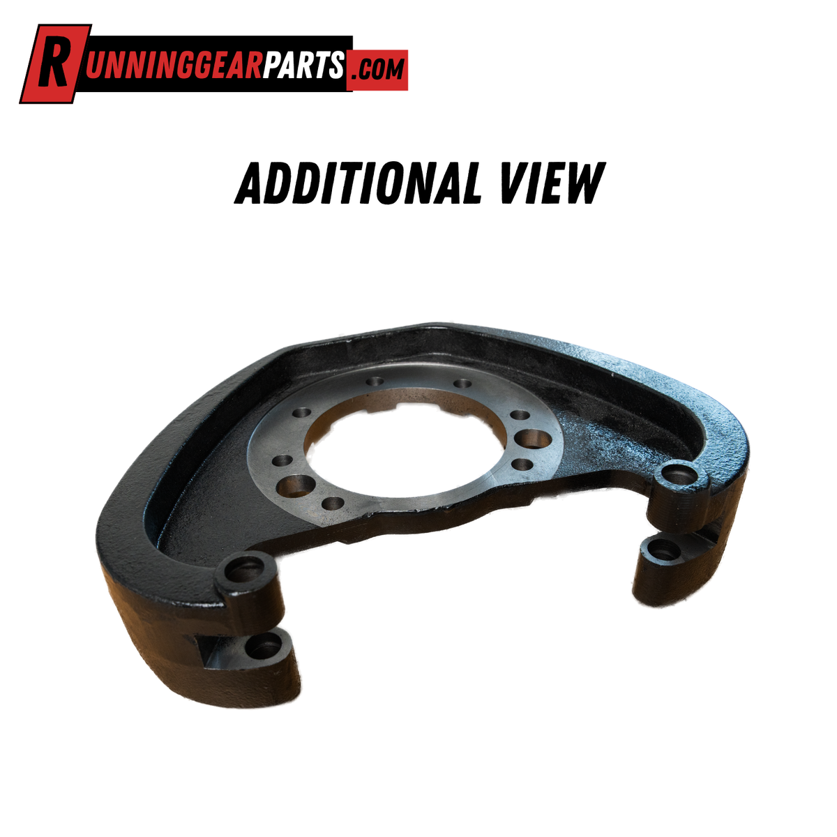 Cast steel RGP 10,000–12,000 lb Trailer Axle disc brake caliper anchor yoke, black finish with circular 7-bolt mount.