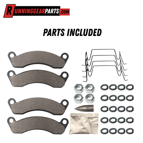 Hydraulic Disc Brake Pad Kit with four gray semi-metallic pads, black anti-rattle springs, silver nuts, and O-rings.