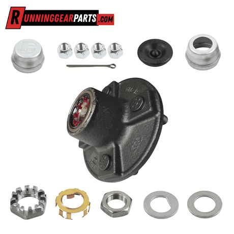 Dexter 2,200 lbs Trailer Idler Hub Assembly Kit with a black painted hub, silver hardware, bearings, and grease caps.