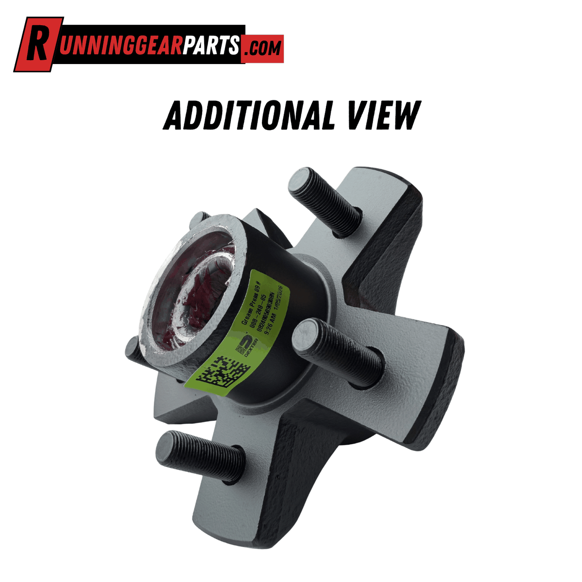 Trailer idler hub for Dexter 3,500 Lb Trailer Axle, dark gray metal with five black wheel studs and a pre-greased center.