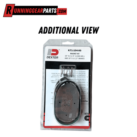 Trailer brake magnet kit for Dexter 3,000/3,500 lb Trailer Axles, with a dark oval magnet and green wire in blister packaging.
